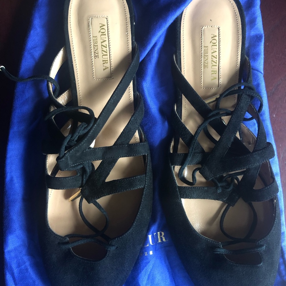 Aquazzura Belgravia Women's Black Lace-Up Flats